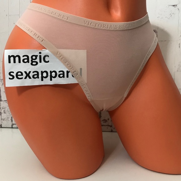 VS S LUXE VELVET THONG PANTY LOGO SHEER MESH - Picture 2 of 2